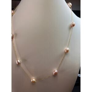 NEW multi colored freshwater pearl station necklace in gold over sterling silver